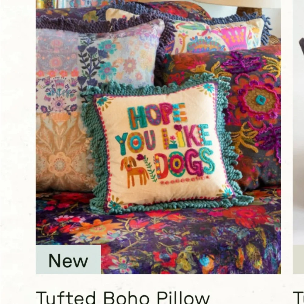 Natural Life Boho Tufted Pillow Hope You Like Dogs with Colorful Fringe - Picture 6 of 13